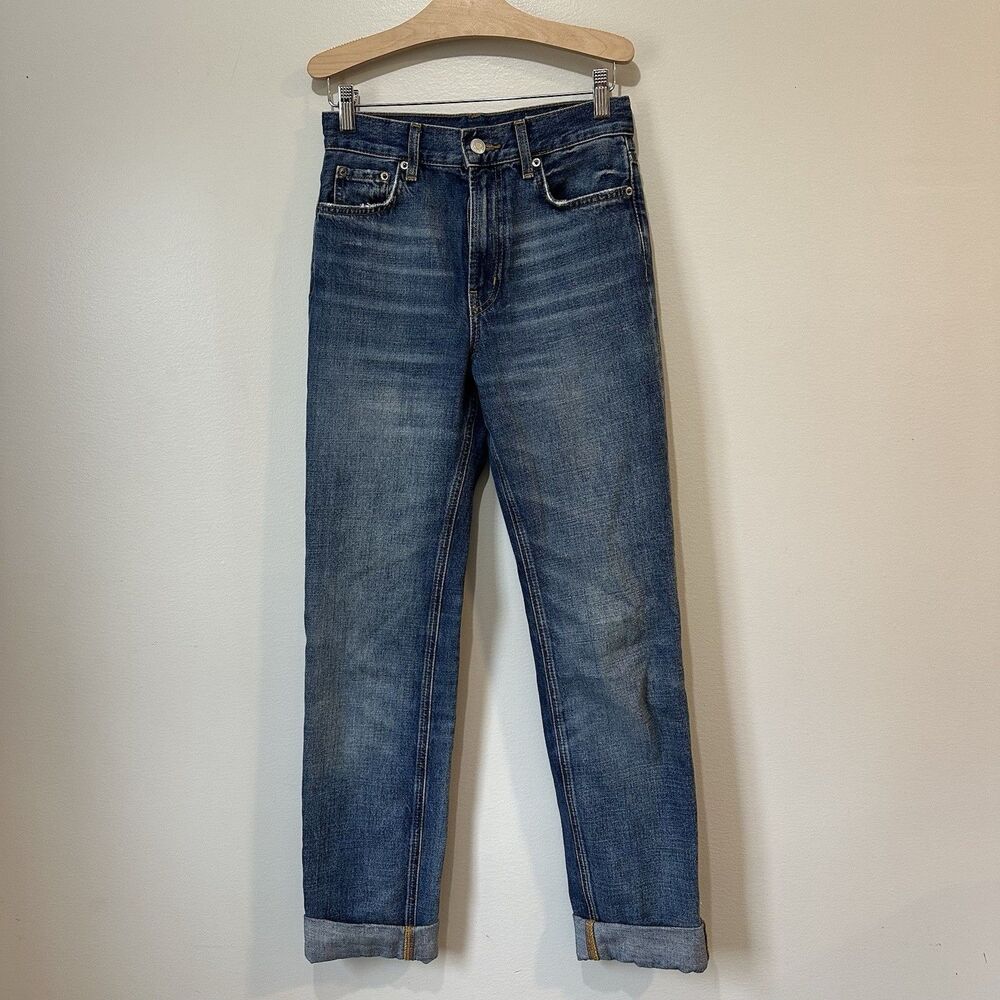 Zara Jeans Straight Leg Cuffed 100% Cotton Medium Wash Rn# 77302 Women’s Size 0